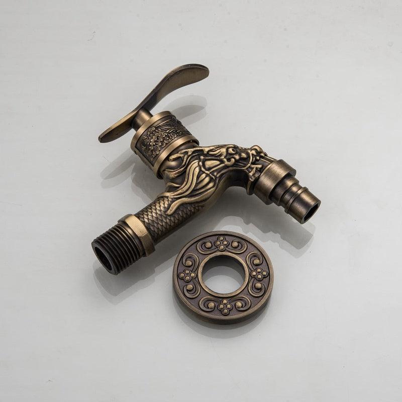 Carved Wall Bronze Faucet | Decorative Outdoor Garden Tap | Artistic Touch for Washing Area